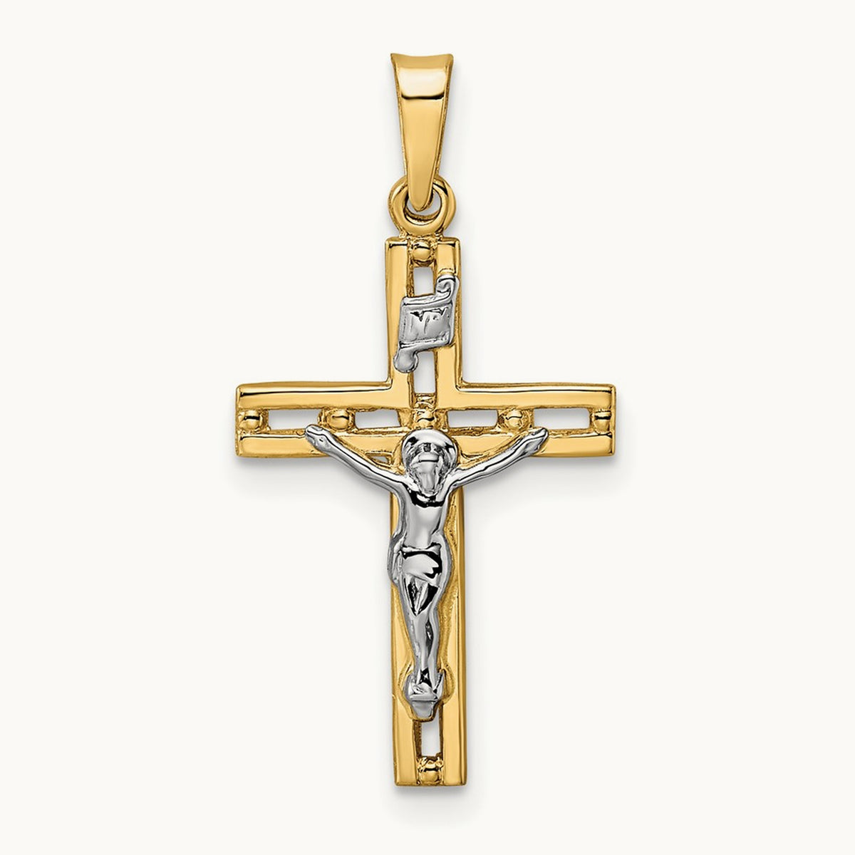 Polished Solid INRI Crucifix Pendant — 27.3mm