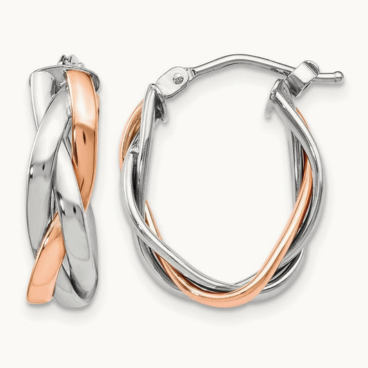 w/ White RH / Rose GP Braided Hoop Earrings, 10K — Leslie's