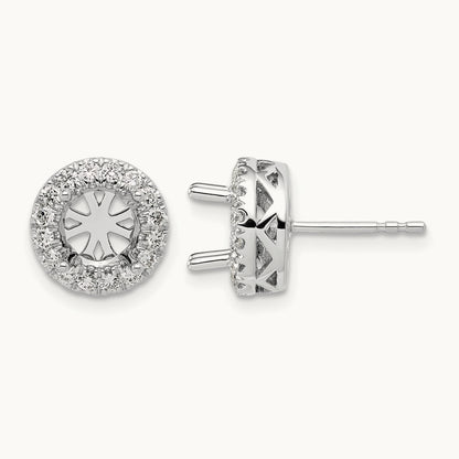 Semi-Mount Round Halo Post Earrings, 0.50 ct tw Lab-Grown Diamond — 14K White Gold