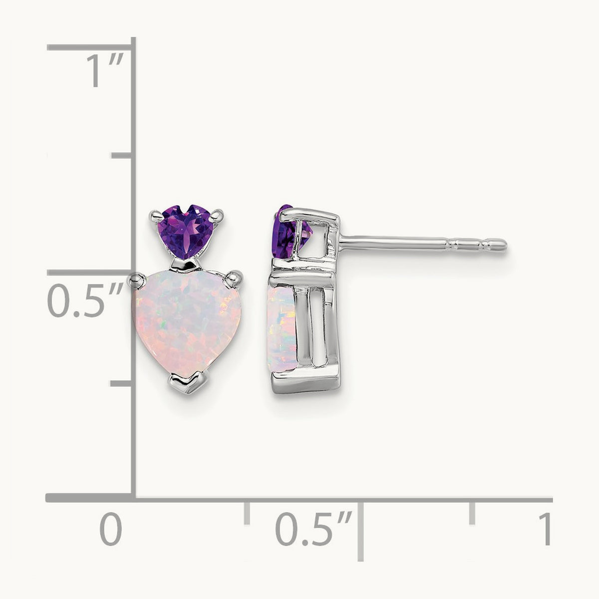 Created Opal and Amethyst Heart Earrings, 14K White Gold