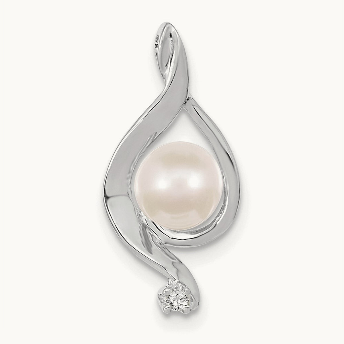 Round Freshwater Cultured Pearl Diamond Pendant — 14K White Gold