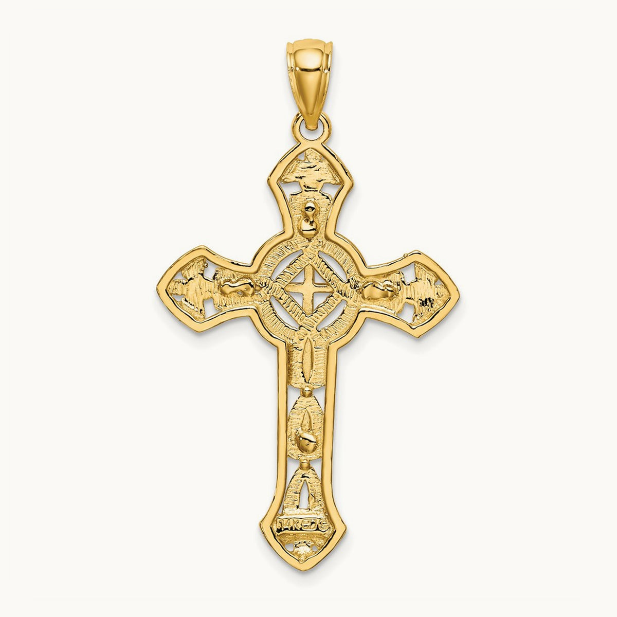 Cut-Out Floral Cross Pendant, 14K
