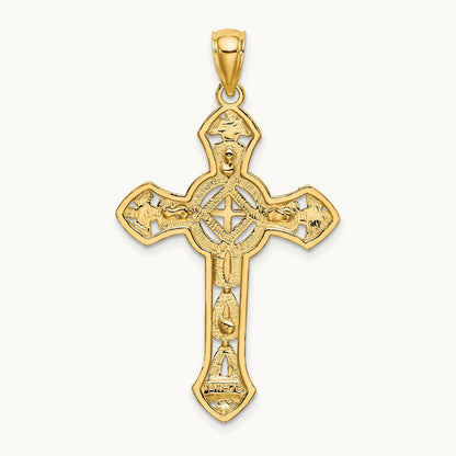 Cut-Out Floral Cross Pendant, 14K