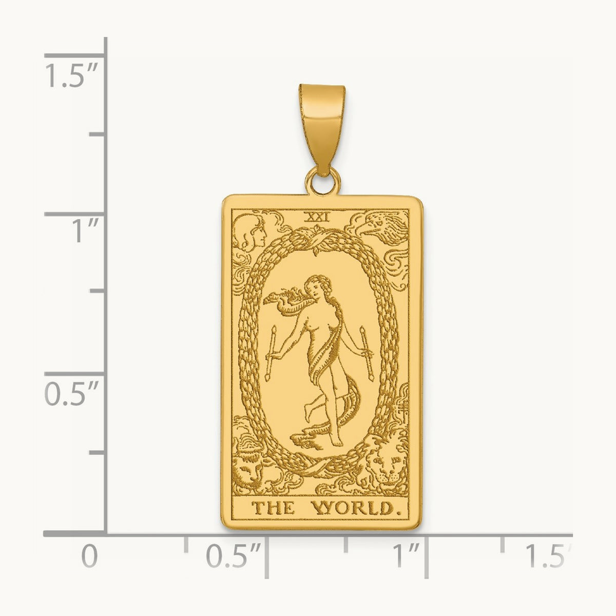 The World Tarot Card Pendant, 14K Yellow Gold