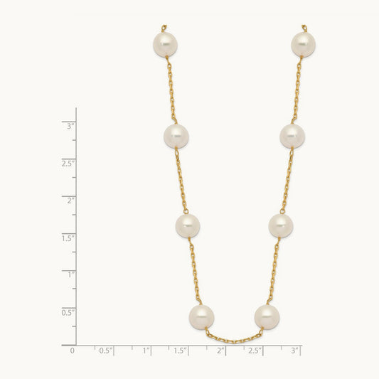 8- White Near-Round Freshwater Cultured Pearl 14-station Necklace, 9mm, 14K