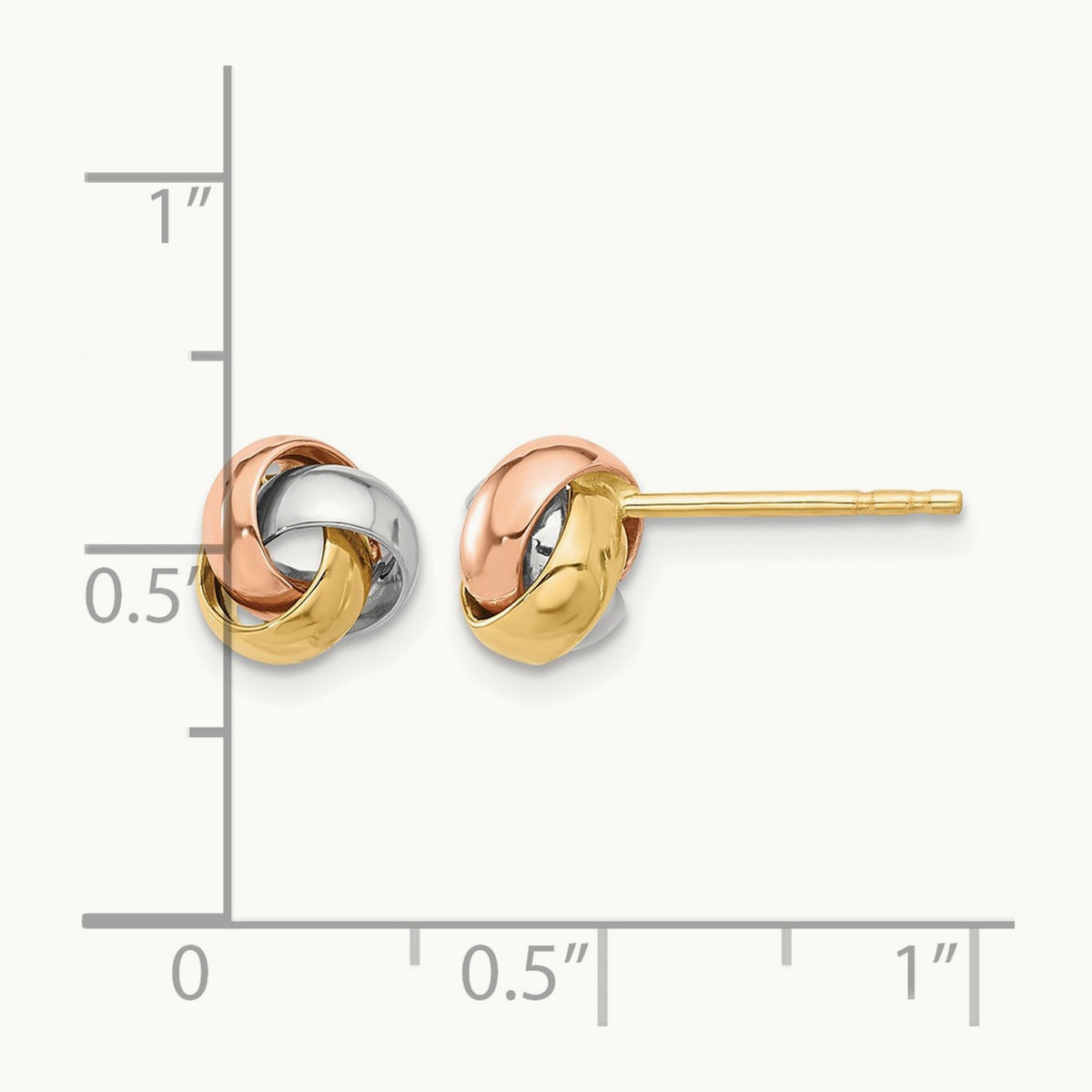 Polished Tri-color Love Knot Post Earrings, 14K