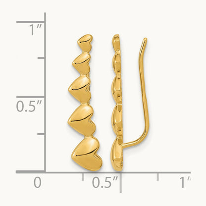Heart Polished Ear Climber Earrings, 14K Gold