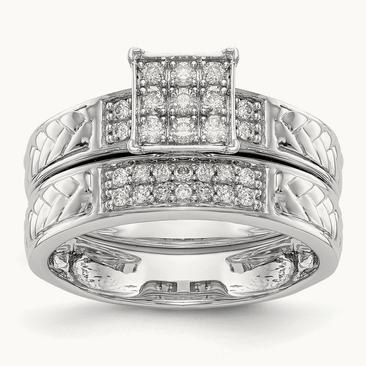 Diamond Trio Cluster Complete Engagement Ring, 10K White Gold