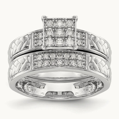 Diamond Trio Cluster Complete Engagement Ring, 10K White Gold