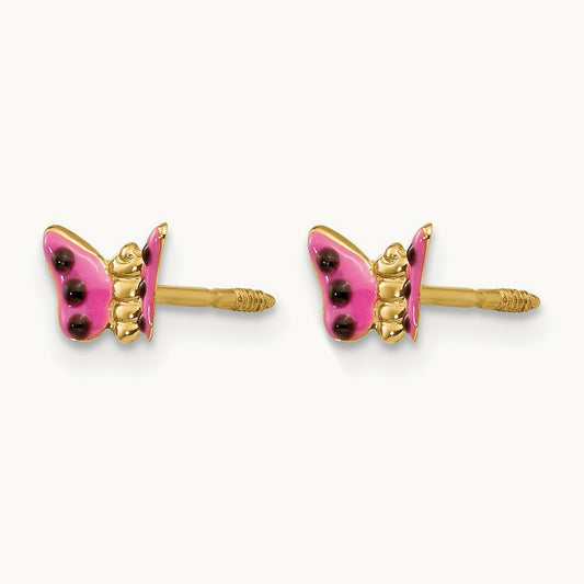 Madi K Pink Enameled Butterfly Earrings, 14K