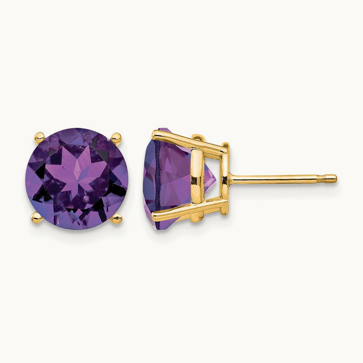 Amethyst Round Stud Earring, 14K