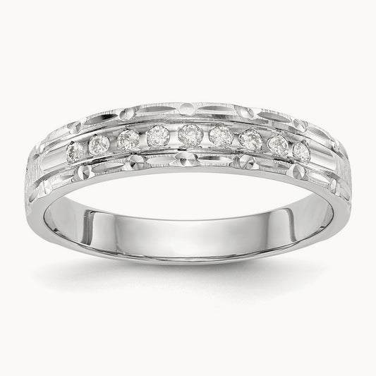 AA Quality Trio Ladies Complete Wedding Band, 14K White Gold