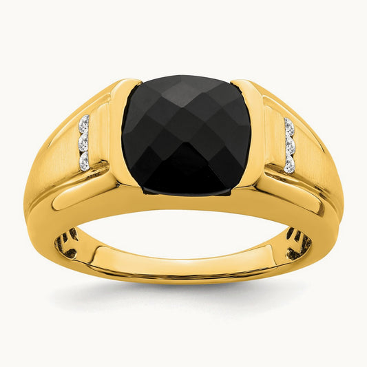 Onyx and Diamond Men's Ring, 0.09 ct tw, 14K Gold — 14K Yellow Gold