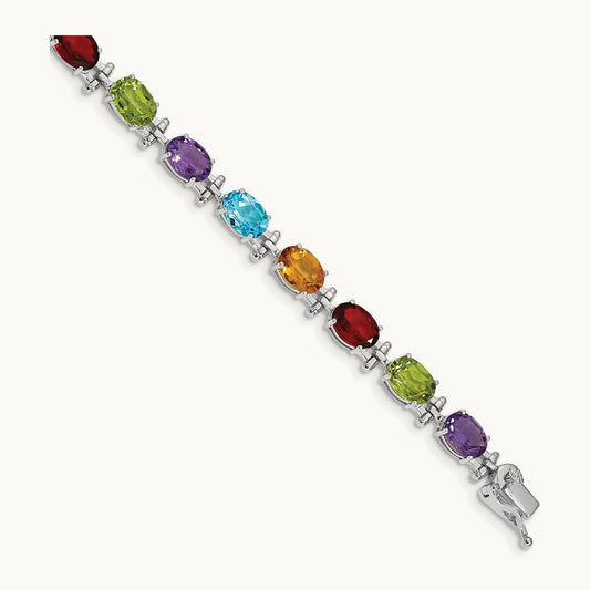 Rainbow Gemstone Bracelet, 14K White Gold