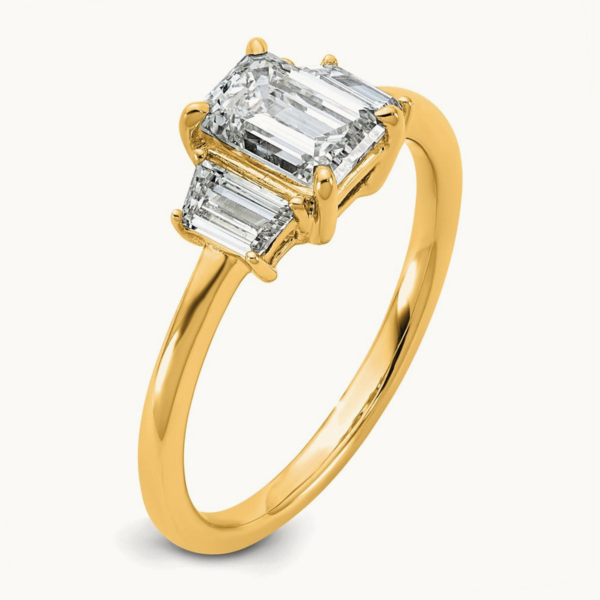 Emerald & Trapezoid Engagement Ring — 14K Yellow Gold, 1 3/8 ct, 7