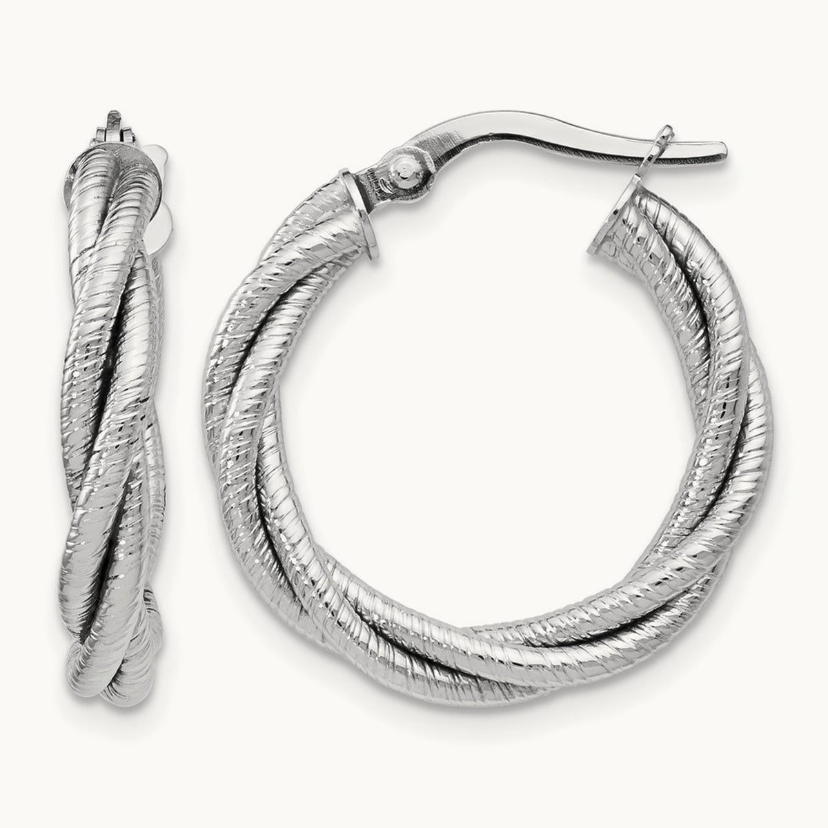 Twisted Triple Twist Hoop Earrings, 14K White Gold — Leslie's