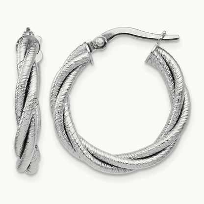 Twisted Triple Twist Hoop Earrings, 14K White Gold — Leslie's
