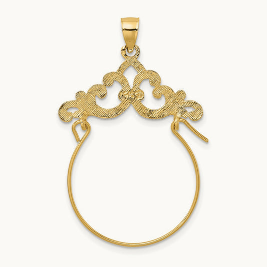 Fleur de Lis Scroll Framed Charm Holder, 14K