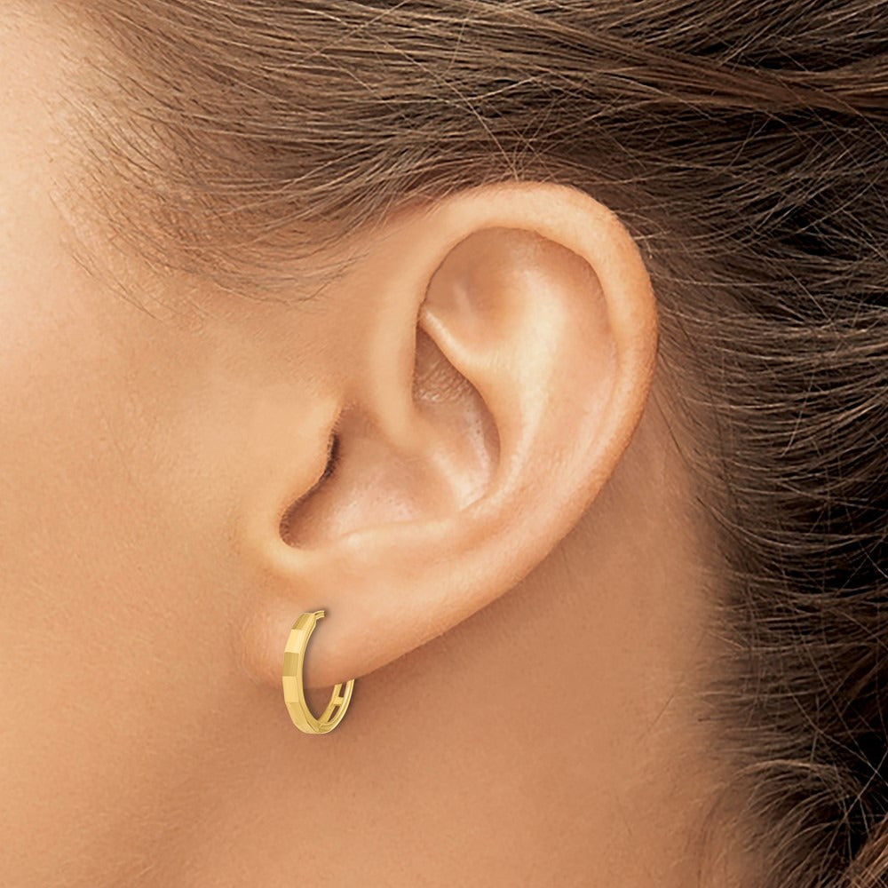 Polished and Diamond-cut Hinged Hoop Earrings — 14K Yellow Gold