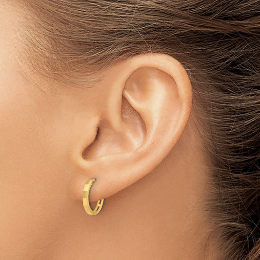 Polished and Diamond-cut Hinged Hoop Earrings — 14K Yellow Gold