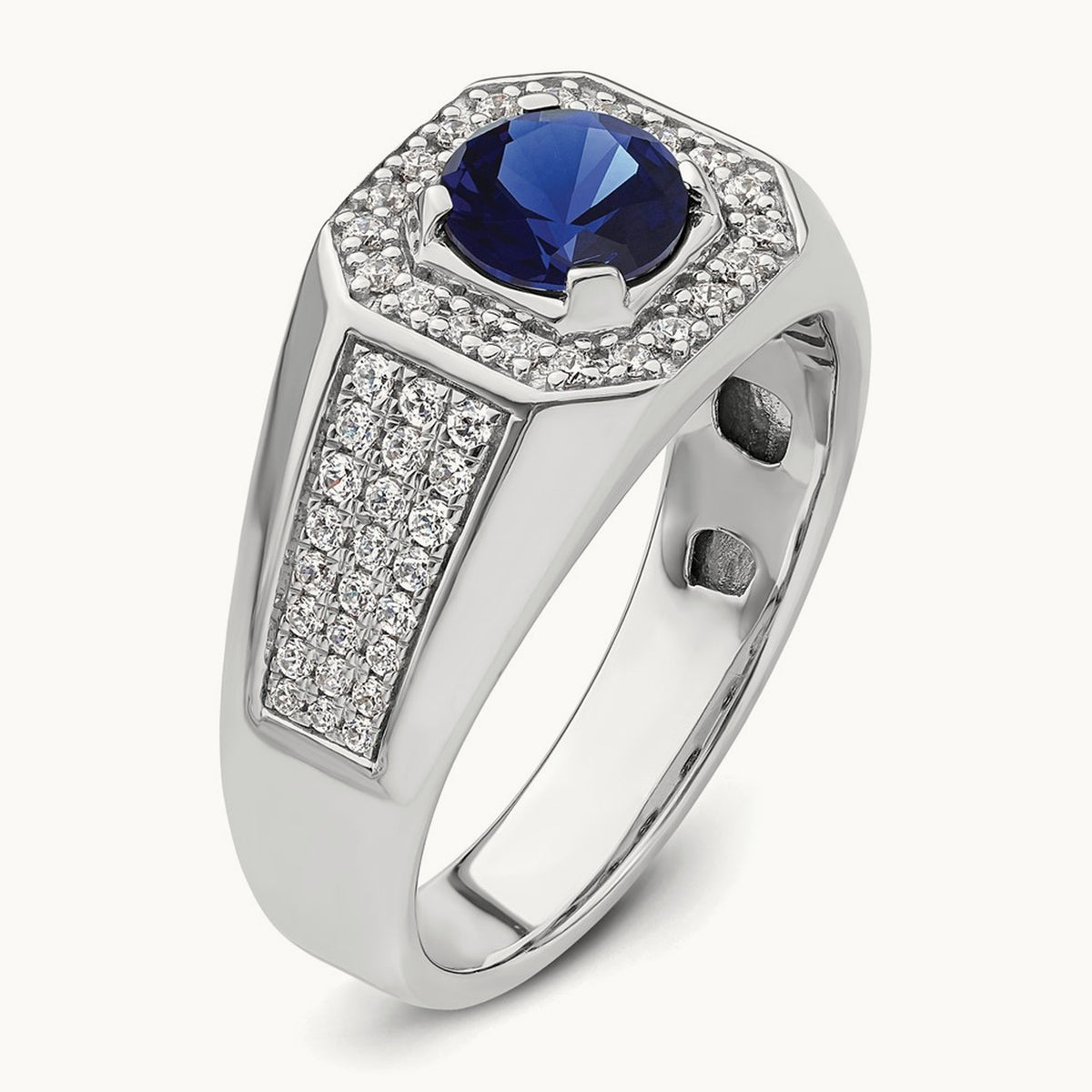 Created Blue Sapphire Men's Ring, 0.50 ct tw Lab-Grown Diamond