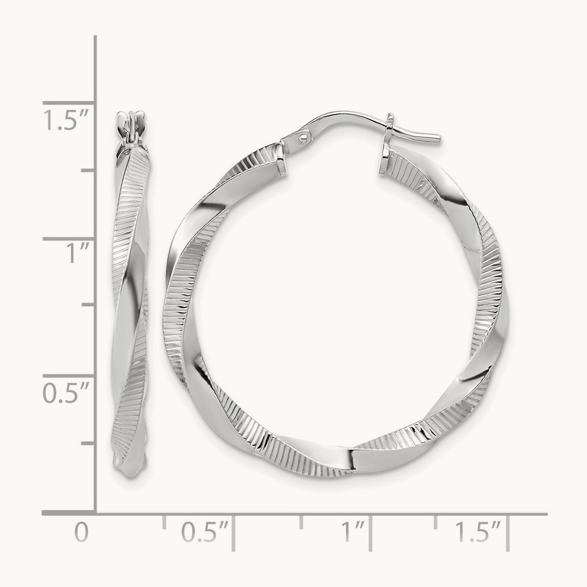 Rhodium-plated Twisted Textured Hoop Earrings — 33mm