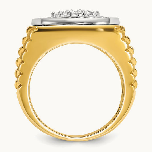 14ktt IBGoodman Men's Polish/Satin/Ribbed Diamond Round Cluster Ring