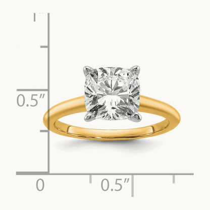 14ktt 3ct Cert Lab Grown Diamond VS+ F+ Cushion Comp Solitaire Eng Ring