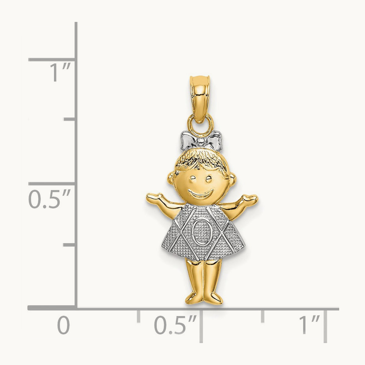 Textured w/Rhodium Girl Charm, 14K