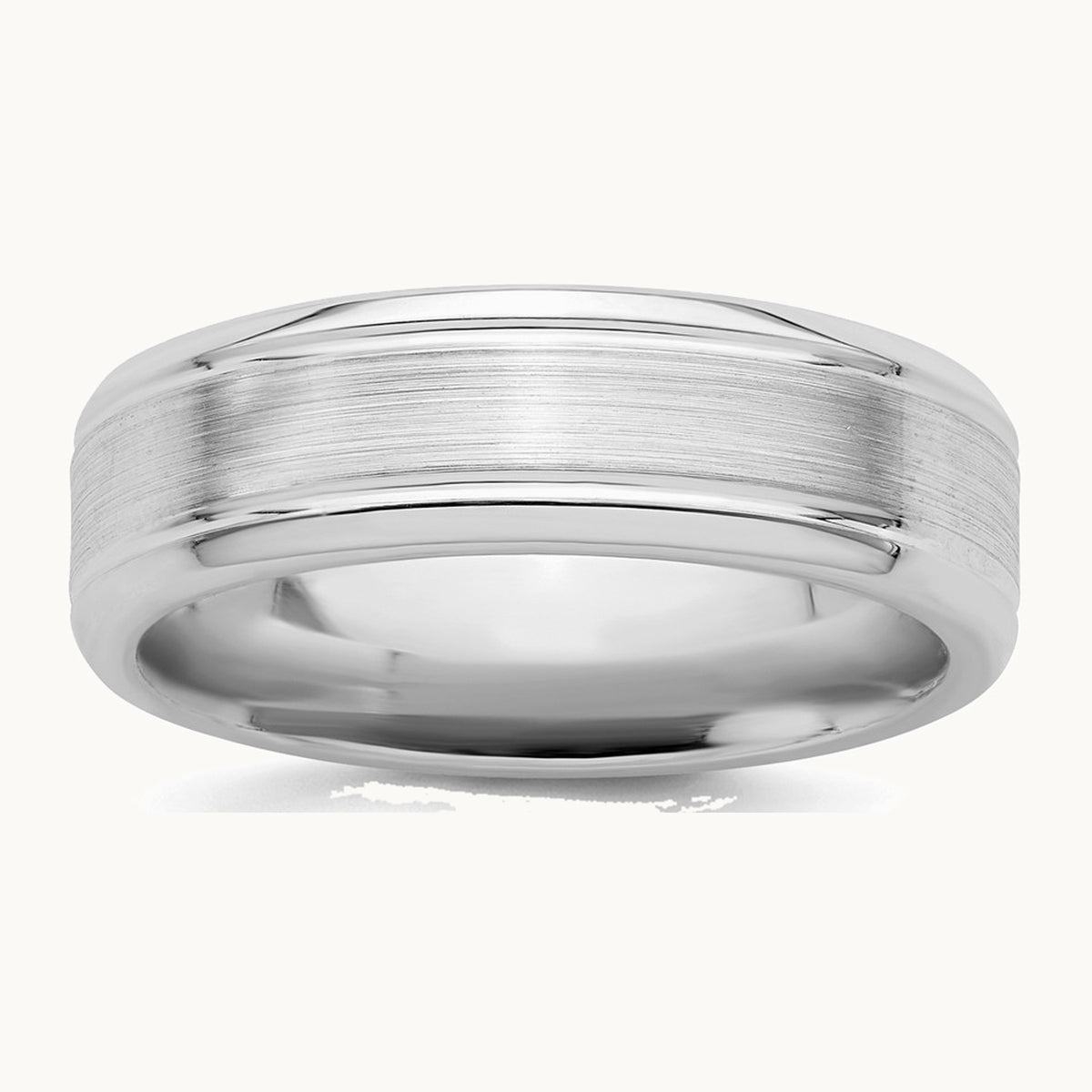 Sterling Silver Rhodium-plated 6mm Brushed Grooved Band