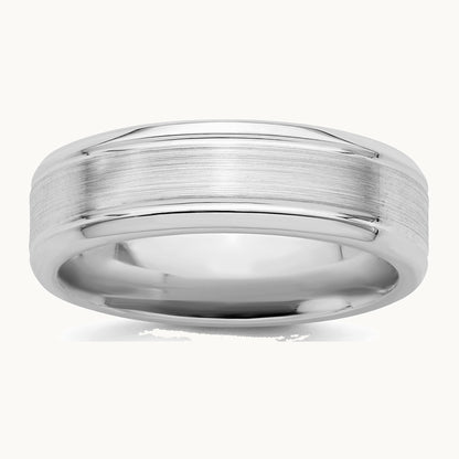 Sterling Silver Rhodium-plated 6mm Brushed Grooved Band