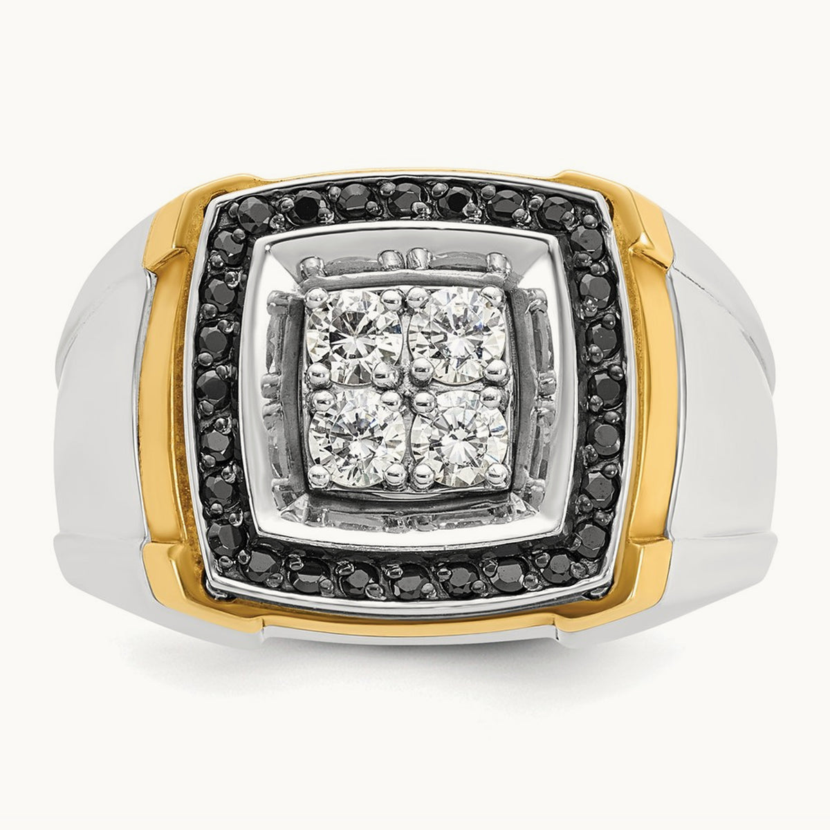 14ktt IBGoodman Men's Polished Black & White Dia Square Cluster Ring