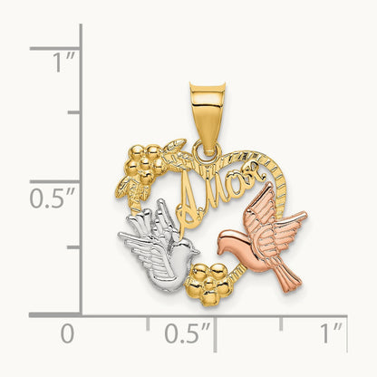 w/White Rhodium AMOR Heart w/Doves Charm, 14K Two-tone