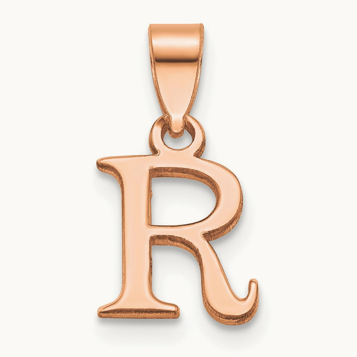 Polished Block Initial Pendant — 14K Rose Gold, R