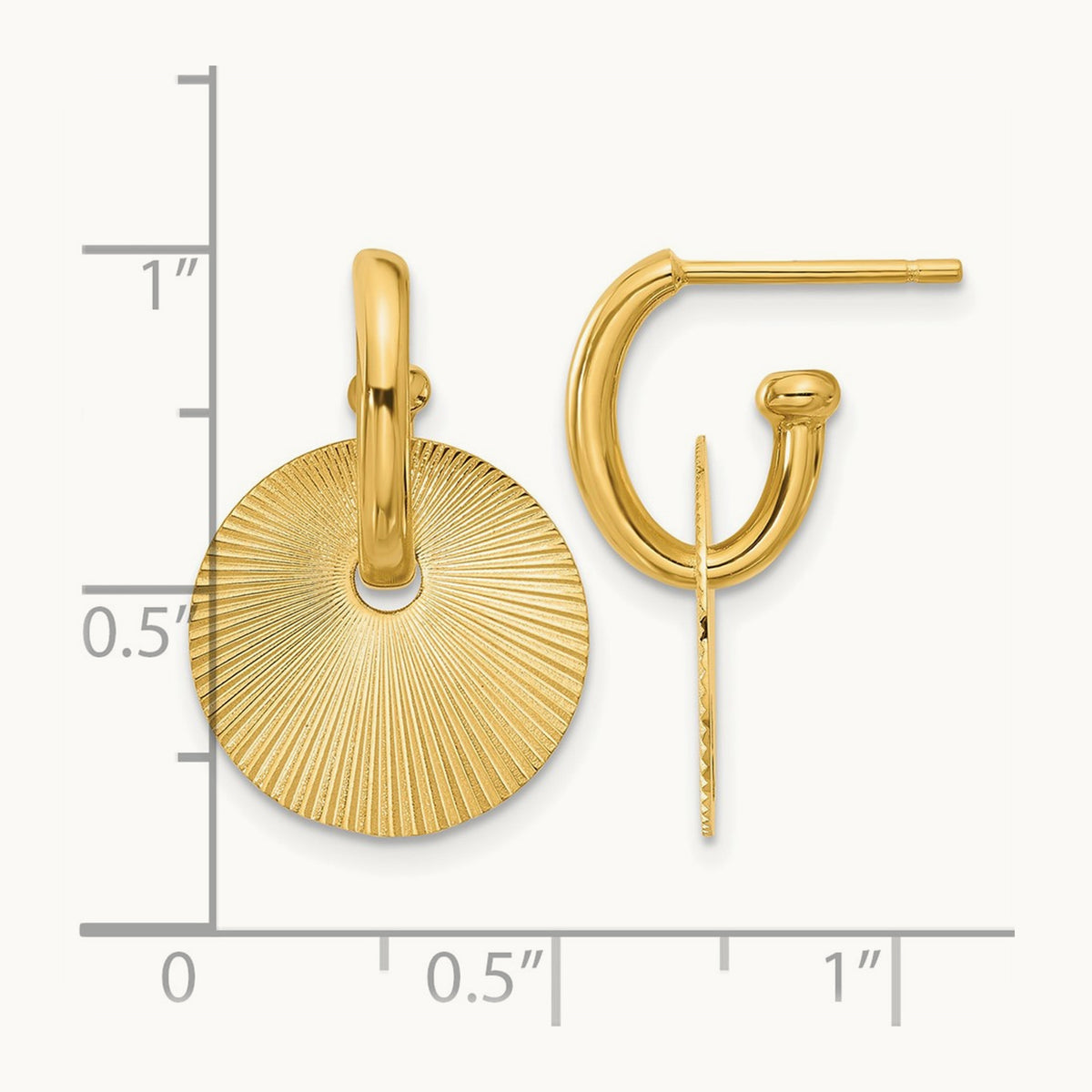 Polished and Textured Circle Dangle Post Earrings, 14K — Leslie's