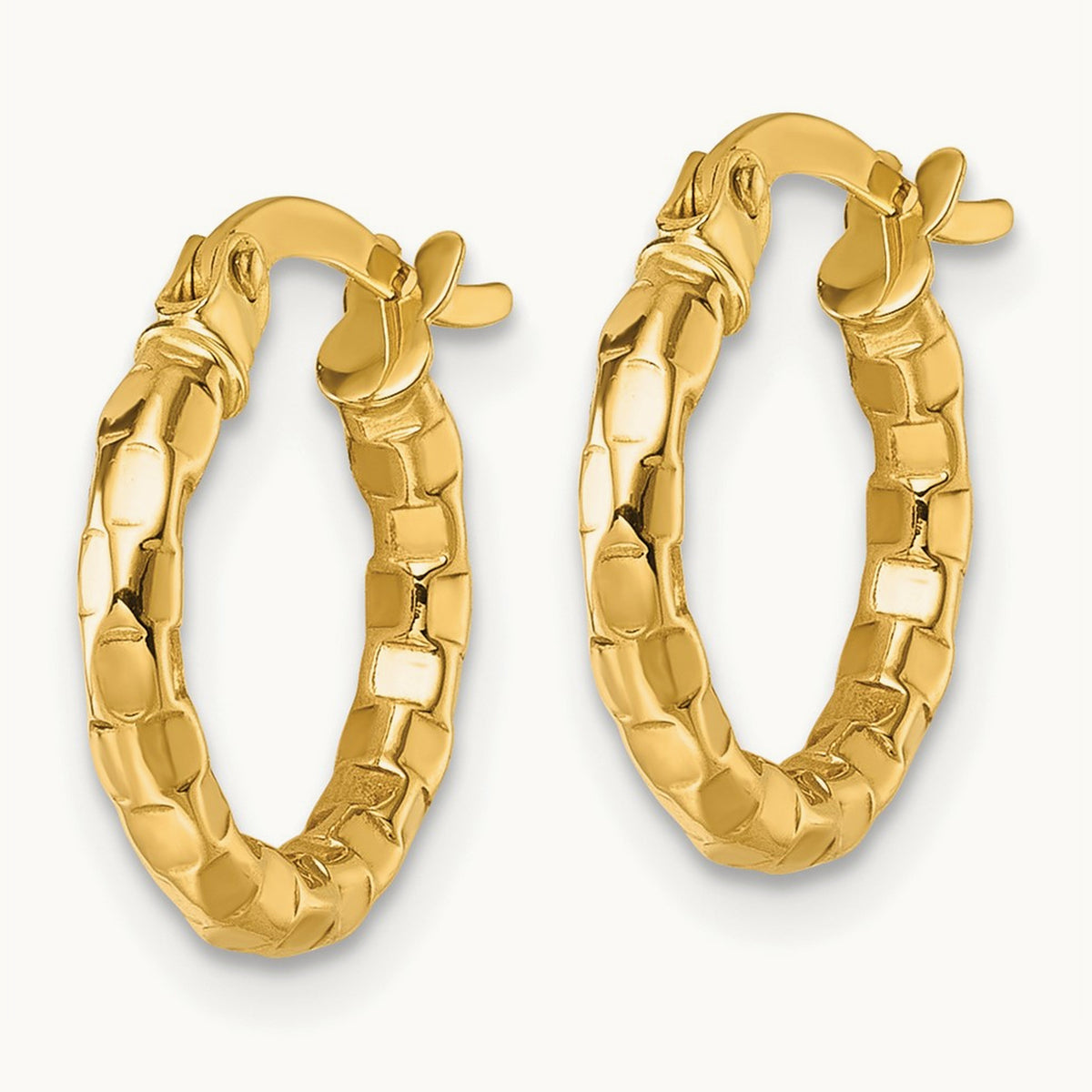 Polished Textured Hoop Earrings — 14mm
