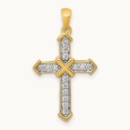 Cross Pendant, 0.15 ct tw Lab-Grown Diamond — 14K Yellow Gold