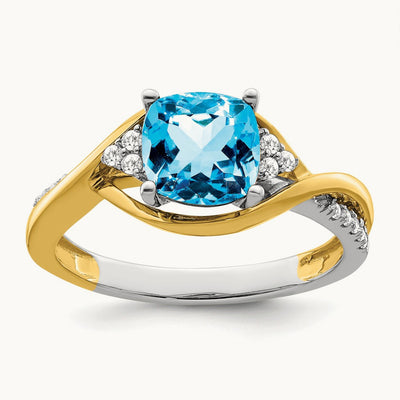 Cushion Blue Topaz and Diamond Ring, 14K Two-tone