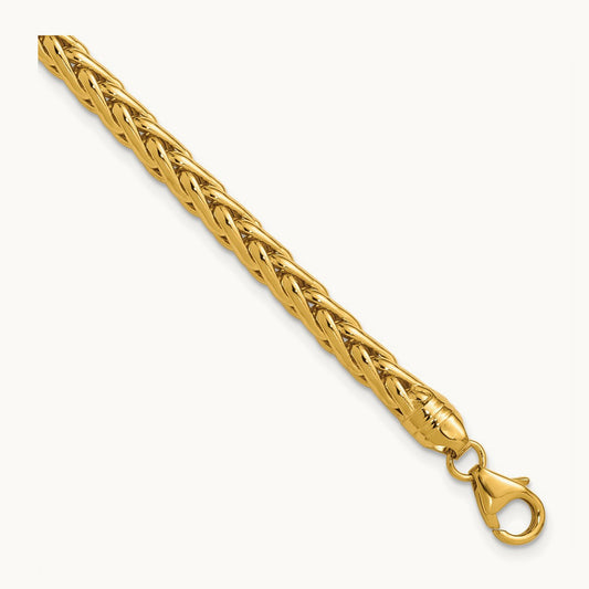 Polished 8.5in Wheat Chain Bracelet, 14K