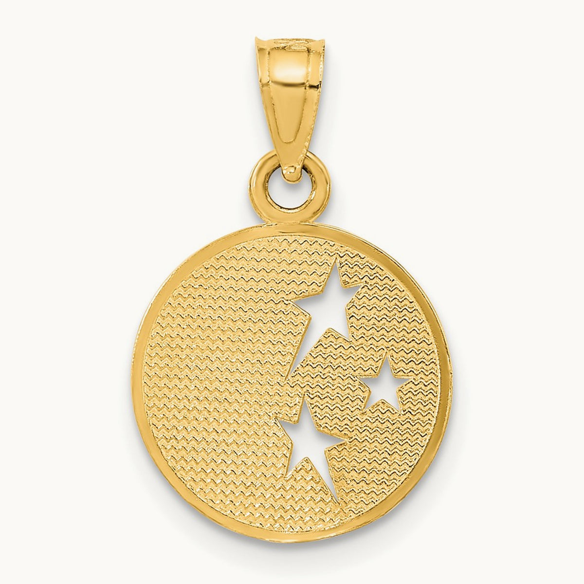 Polished Flat-Backed Moon with Three Stars Pendant, 14K
