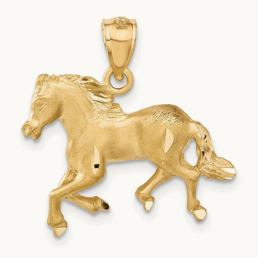 Diamond-cut Horse Pendant, 14K