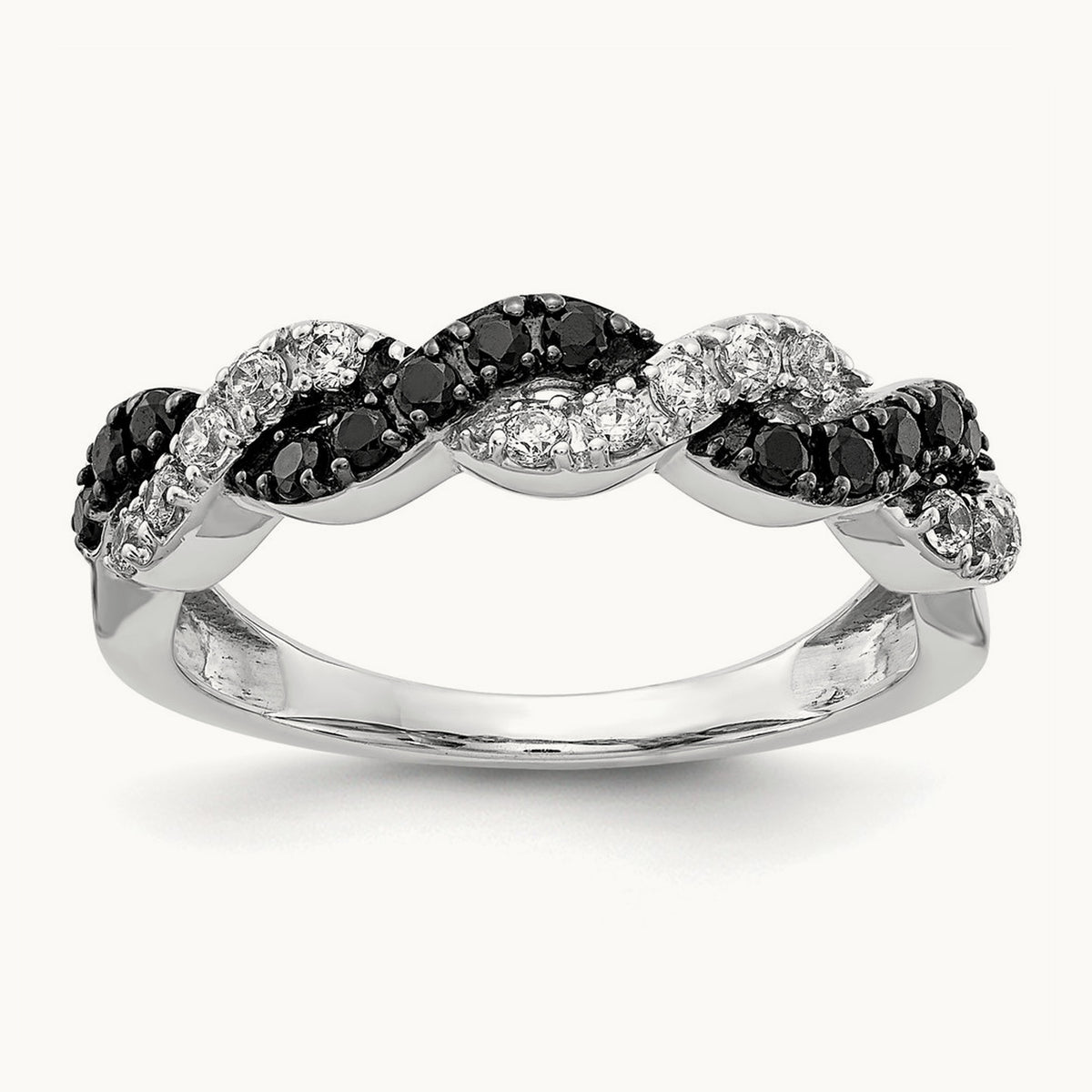 Black/White Diamond Twist Ring, 14K White Gold
