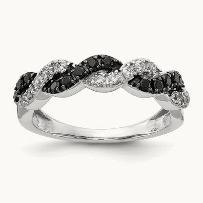 Black/White Diamond Twist Ring, 14K White Gold