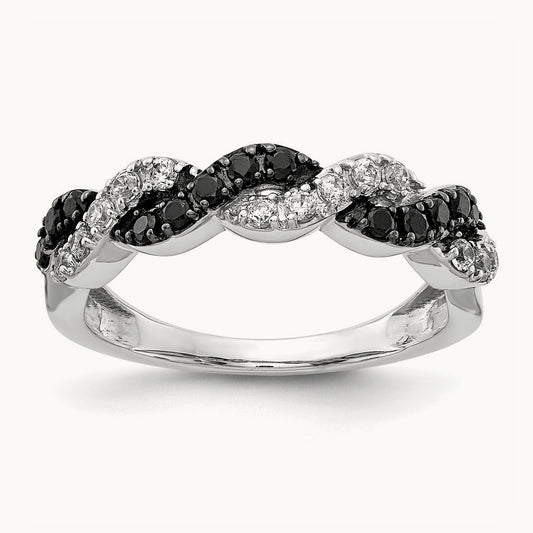 Black/White Diamond Twist Ring, 14K White Gold