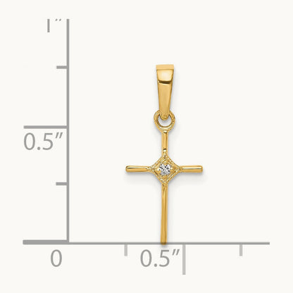 Small Diamond Cross Pendant — 14K Yellow Gold