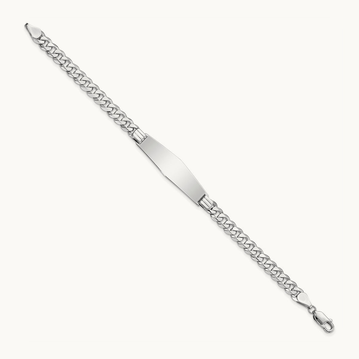 WG Flat Curb Link Soft Diamond Shape ID Bracelet, 14K
