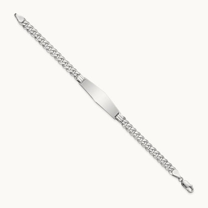 WG Flat Curb Link Soft Diamond Shape ID Bracelet, 14K