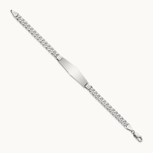WG Flat Curb Link Soft Diamond Shape ID Bracelet, 14K