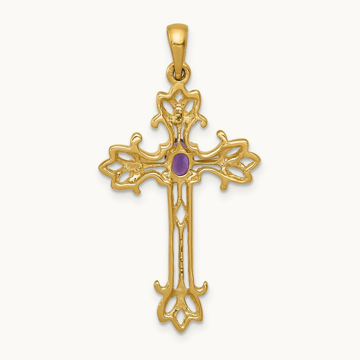 Polished Amethyst Cross Pendant, 14K