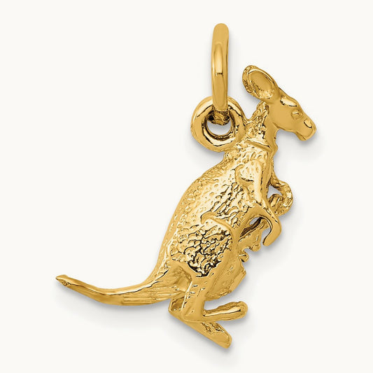 3D Kangaroo with Joey Charm, 14K